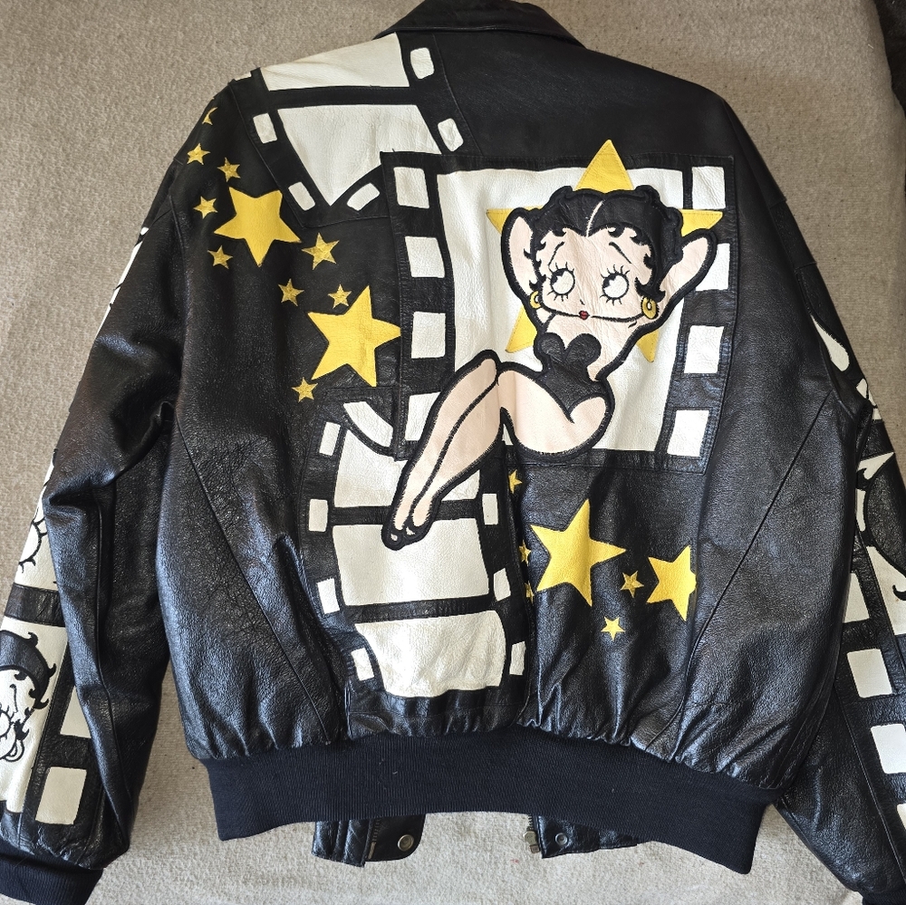 RARE VTG Betty Boop Pudgy American Toons Vintage Genuine Leather Jacket Coat